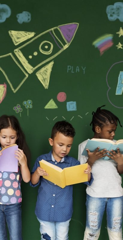 Diverse kids reading books